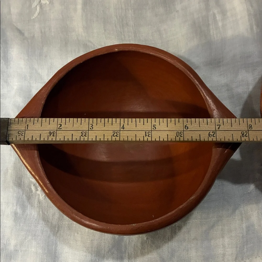 Hand Thrown Red Ware Pottery Bowls With Decorative Accents Red Ware Green Yellow